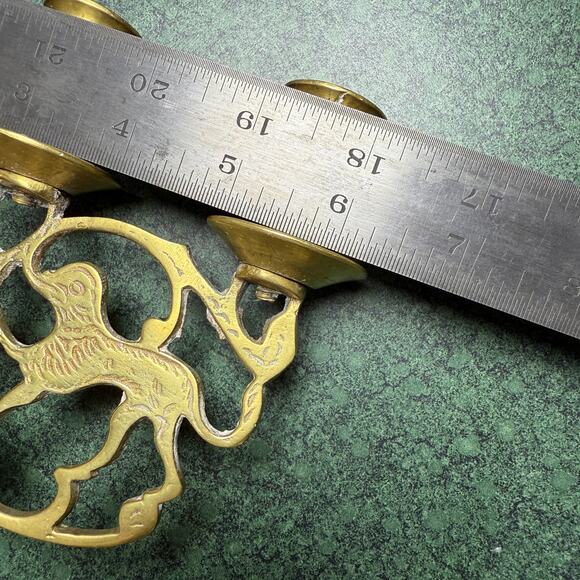 Vintage Brass Judaica Candelabra 3-Arm Lion of Judea Handmade NYC Decor - Picture 8 of 15